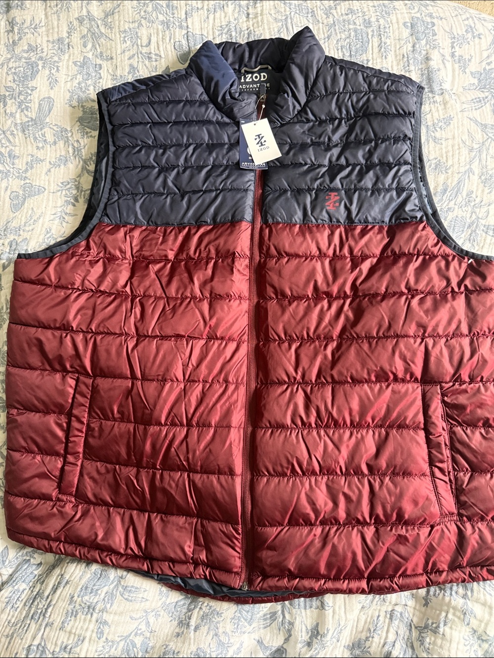 Izod Colorblock Quilted Puffer Vest in Navy and Burgundy